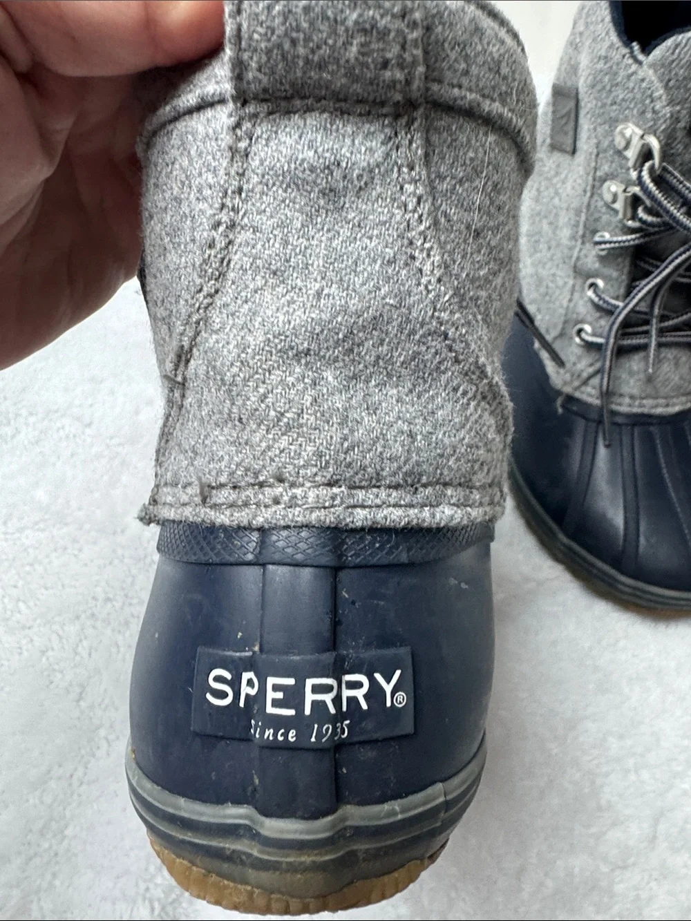 Sperry Kids Navy Rubber & Gray Wool-Look Duck Boots